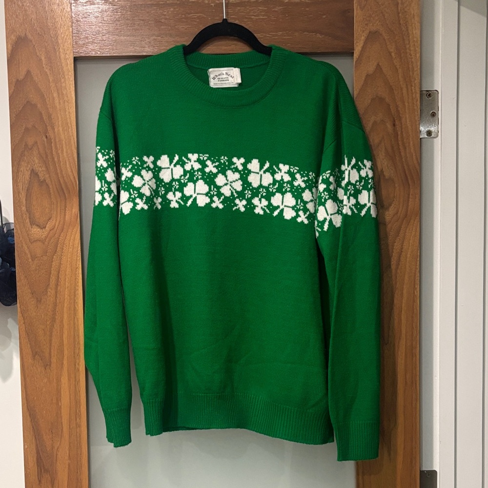 Vintage Green Shamrock Stripe Knit Sweater